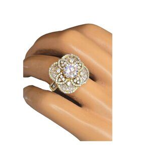 FZN Women's Brilliant Cubic Zirconia Gold Plated Sterling Silver Size 8 Signed
